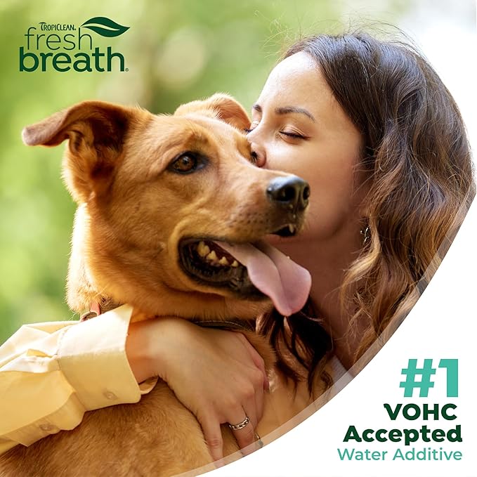 TropiClean Fresh Breath Water Additive for Dogs | Dog Breath Freshener & Teeth Cleaning Solution | No Toothpaste or Toothbrush Required | 8 oz