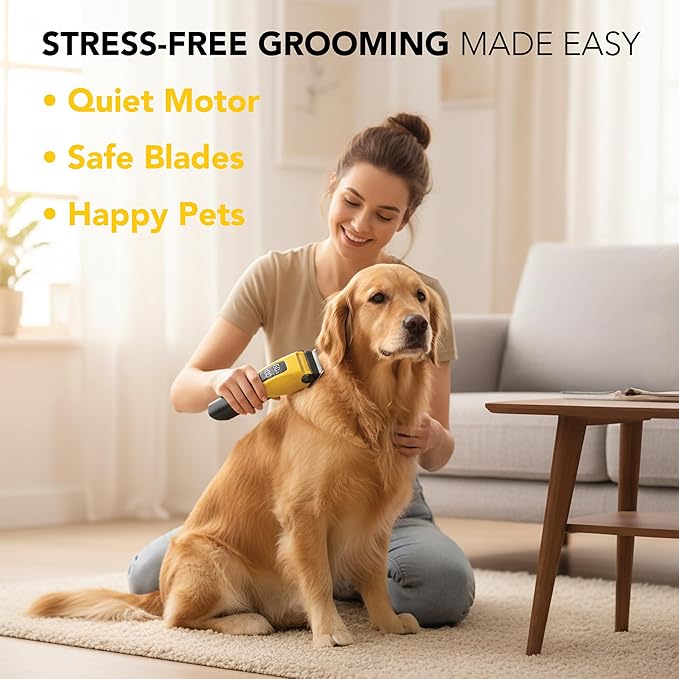 HamInWay Cordless Dog Clippers – Quiet Rechargeable Pet Grooming Clippers for Dogs & Cats – Low Noise Hair Trimmer with Stainless Steel Blade – USB Charging – Professional at-Home Grooming