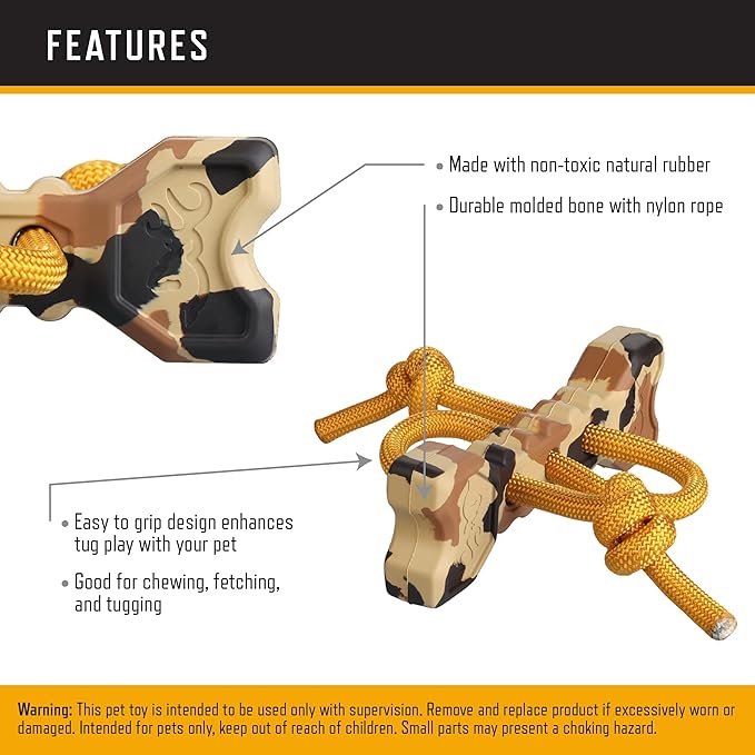 Browning Pet Training Tools, Durable Dog Toys for Tug and Fetch, Bone Tugger (Camo), One Size