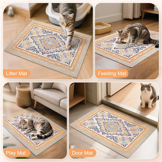 Unicorn Catcher Cat Litter Mat 33" x 22" Non-Slip Litter Box Mat Washable Litter Catcher Mat for Litter Box Indoor Food Mat Supplies Essentials, Orange
