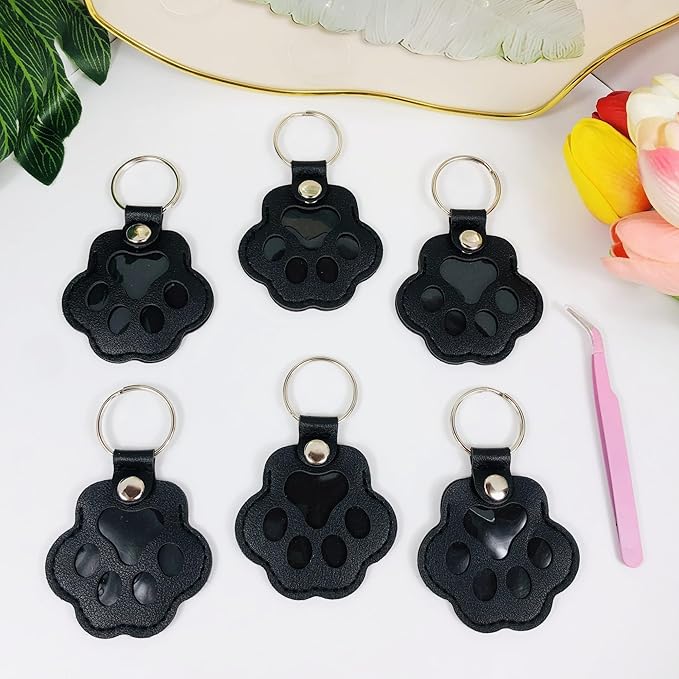 6 Packs Pet Hair Leather Keychain, Dog Cat Fur Storage Paw Keyring, Memorial Keepsake, Collar Bag Purse Key Charms
