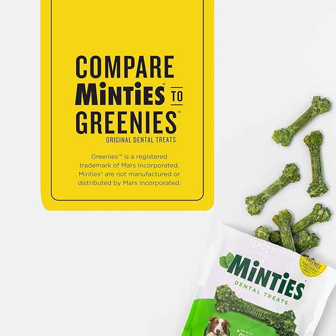 Minties Dental Chews for Dogs, 20 Count, Vet-Recommended Mint-Flavored Dental Dog Treats for Medium Sizes 25-50 lbs, Bones Clean Teeth, Fight Bad Breath, and Removes Plaque and Tartar