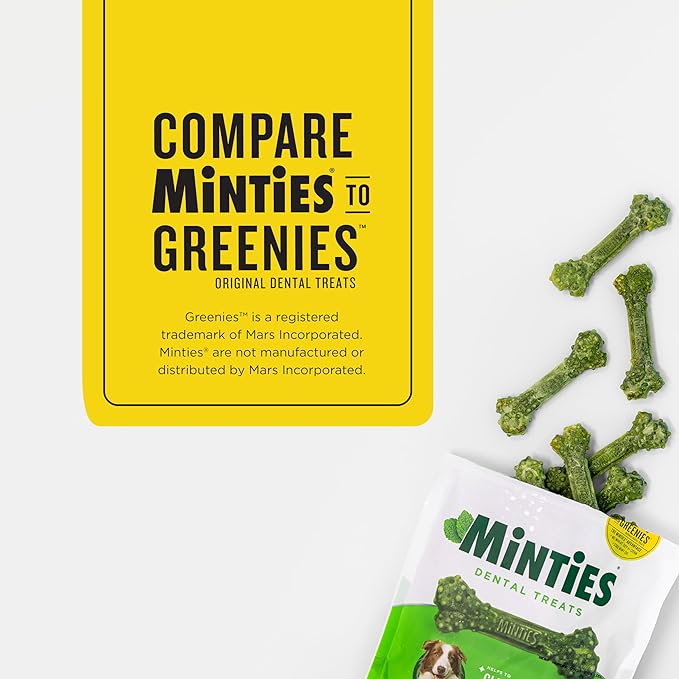 Minties Dental Chews for Dogs, 40 Count, Vet-Recommended Mint-Flavored Dental Dog Treats for Medium Dogs, Bones Clean Teeth, Fight Bad Breath, and Removes Plaque and Tartar
