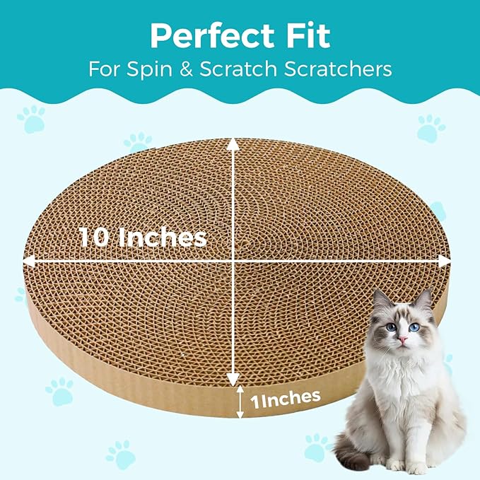 2Pcs Round Cat Scratcher Refill, 10 Inch Diameter Cardboard Cat Scratching Board Circle Replacement Pads for Indoor Cat Toy