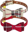 PUPTECK Puppy Collar with Bell XXS Dog Collar Charm Adjustable Bowtie Soft Leather for Cats Kittens Extra Small Dogs 2 Packs