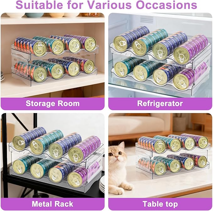Cat Food Can Organizer, Can Organizer for Pantry, Transparent Cat Food Storage Container Holds 96 (3.5oz) Cans, Canned Food Organizer and Storage for Countertop Kitchen Cabinet (4 Tier-2 Layer)