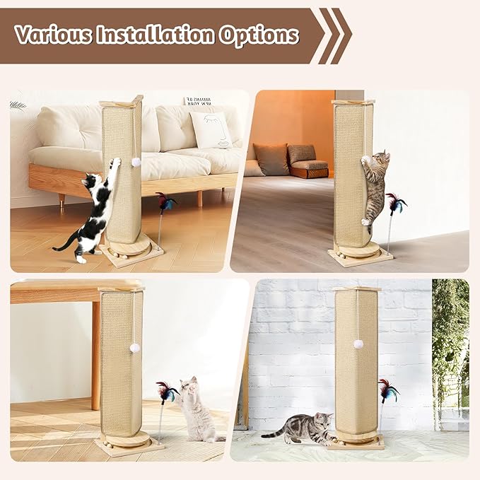 Couch Corner Cat Scratcher, 31'' Tall Cat Scratching Post with Interactive Ball Toys, Replaceable Sisal Scratch Pad for Indoor Cats, Furniture Protector for Sofa Wall