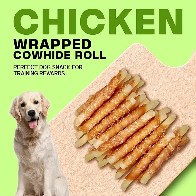 Chicken Wrapped Cowhide Rolls for Dogs - 10 Oz (285g) Savory Jerky Dog Treats, Long Lasting Rawhide Chews for Training Reward & Dental Health, High Protein Dog Snacks for All Breeds