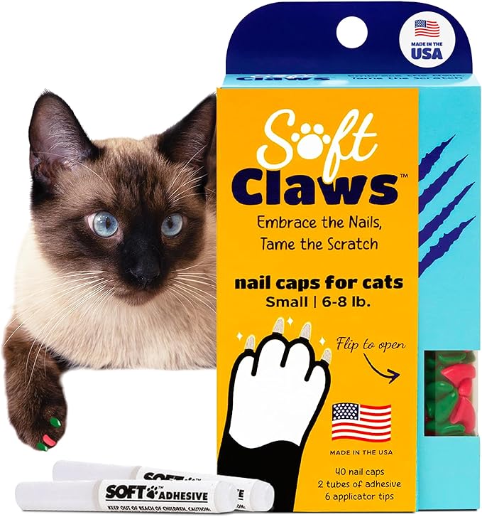 Soft Claws Cat Nail Caps for Small Cats – (40 Caps, Pink and Green) - Made in USA - Veterinarian-Developed | Protects Furniture & Skin - Easy to Apply, Long-Lasting Anti-Scratch Soft Cat Claw Covers