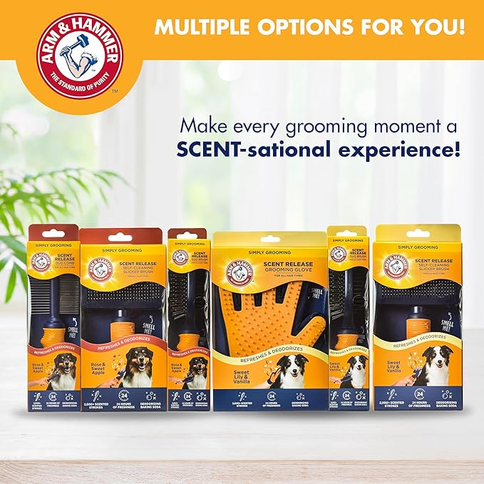 Arm & Hammer Deodorizing Dog Grooming Glove with Fragrance Transfer Technology – Scented Deshedding Dog Brush for Bathing, Pet Hair Removal Glove, Sweet Lily & Vanilla Scent