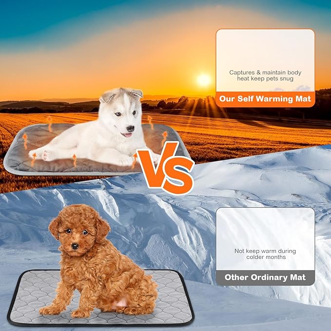 2 Pack Self Heating Cat Mat Self Warming Pet Pads Washable Kennel Mat Dog Crate Pad Reflects Body Heat Non Skid Cat Thermal Pads for Puppy Indoor Outdoor(Gray,45 x 28 Inches)