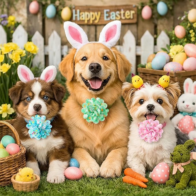 50 Pcs Easter Dog Collar Flowers Bulk Rabbits Chicks Eggs Carrots Flowers for Dog Charms Grooming Accessories Bowtie Flower for Puppy Cat Collar Attachment Embellishment Easter Party Costume