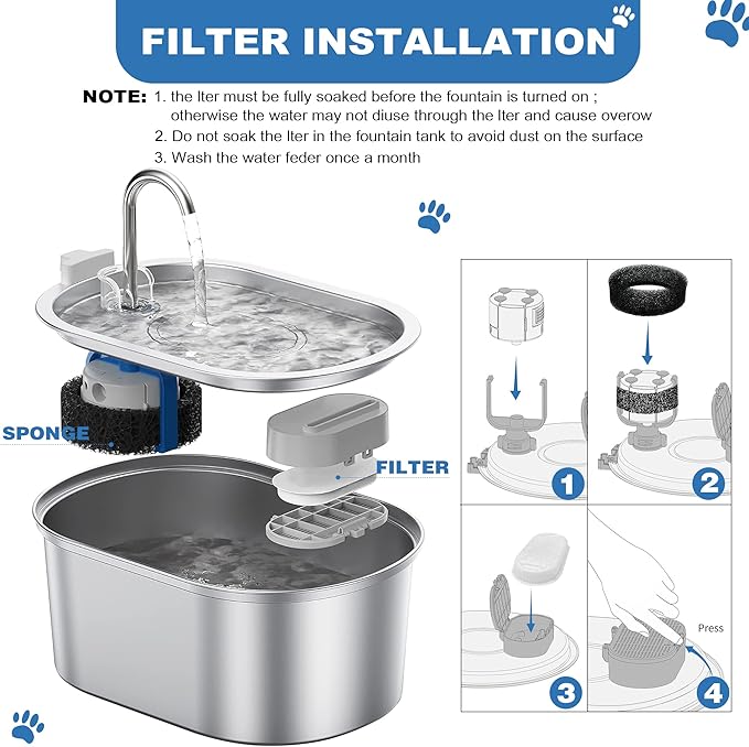 RBAYSALE Cat Water Fountain Replacement Filters - 28 Pack Triple Action With Carbon Filter and Pre-Filter Sponges (14 Filters & 14 Sponges) for Pet Water Fountains