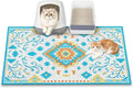 Cat Litter Mat, 35" x 23" Litter Box mat, Traps 100% Litter, Non-Slip Kitty Litter Trapping mats, Large Cute Litter mat, Easy Clean for Scatter Control, Bohe cat Food mat, Urine Waterproof