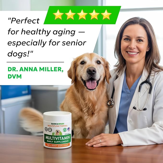 BARK&SPARK Dog Multivitamin Chews Glucosamine Chondroitin with Omega 3, Digestive Enzymes & Probiotics | Vitamins and Supplements for Dogs Pet Skin & Coat & Joint & Gut Health Support - 240ct