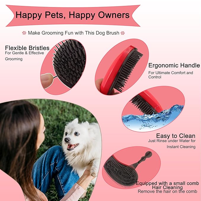 Puppy Brush - Soft Dog Brush - Perfect Yorkie, Shih Tzu, Maltipoo & Maltese Grooming - Gentle Hair Remover for Easy Pet Grooming at Home (Rose Red)