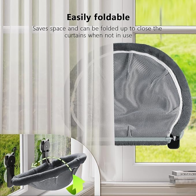 2 Pack Cat Window Perch Cordless, Kitty Hammock with Sunken Design Foldable & Stable Cat Beds- Breathable Window Hammock for Overlooking, Sunbathing and Climbing - Maximum Hold Up to 40lb