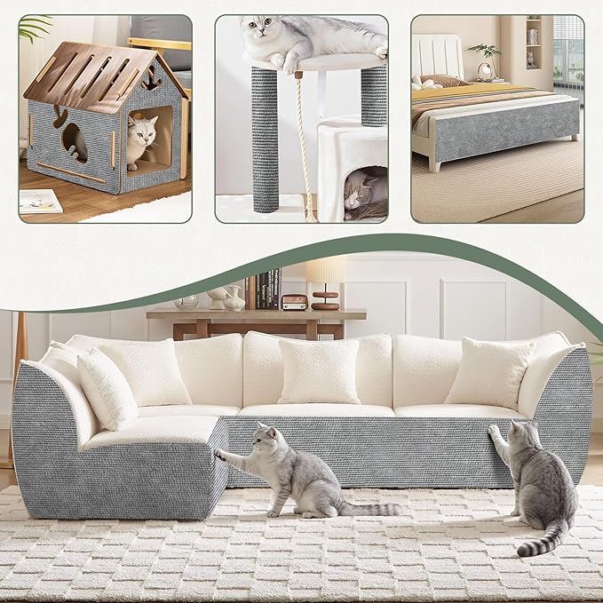 Cat Scratch Couch Furniture Protector, Adhesive Cat Scratch Pad Deterrent for Furniture, DIY Wall Climbing Cat Scratcher Couch Protector from Cat Claws Scratching Mat Indoor (LightGrey,39.3x15.8In)