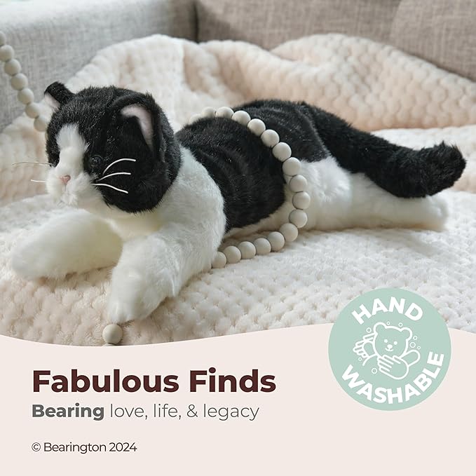 Bearington Domino Cat Stuffed Animals - 15" Realistic Tuxedo Cat Plush - Black and White Kitty Plushies with Soft Fur and Lifelike Details - Adorable Cuddly Gift for Kids and Adults