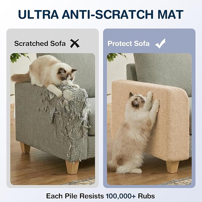 2 Pack Cat Scratcher Mat Roll for Furniture & Couch Protection | Total 157.5" x 15.8" Trimmable Self-Adhesive Carpet Cat Scratch Pad Replacement (Khaki)
