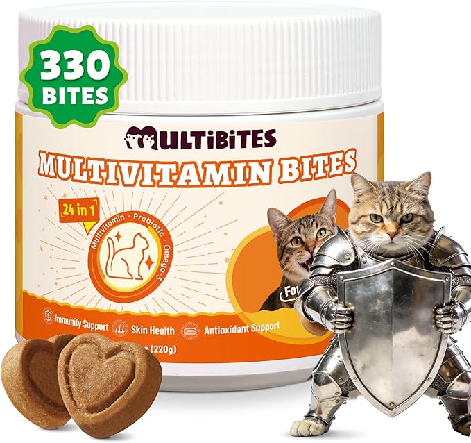24-in-1 Cat Vitamins and Supplements Chews, Vitamins Treats with Lysine & Taurine for Cat - Immune, Skin&Coat, Respiratory&Vision Support, Daily Multivitamin for Indoor&Senior Cats-330Bites