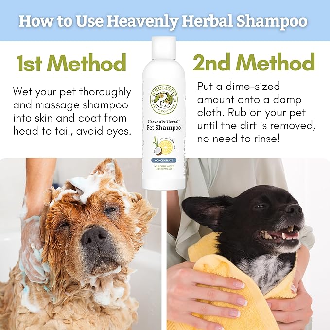 Wholistic Pet Organics Pet Shampoo Concentrate: Heavenly Herbal Organic Dog Shampoo and Conditioner - All Natural Puppy and Cat Shampoo for Dry, Itchy Skin, Allergies, Dandruff (8.00, Ounces)