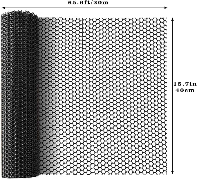 65.6 FT x 15.7 in Roll Mesh Fence, Versatile Black Plastic Fencing & Netting, Cuttable Animal Wire Mesh Fence, Durable Tree Trunk Protector, Suitable for Cat Dog Rabbit Barrier and Plant Protectors