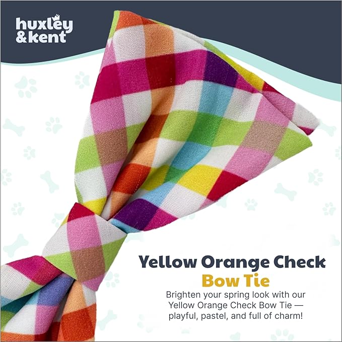 Huxley & Kent Bow Tie for Pets | Yellow/Orange Check (Extra-Large) | Easter Spring Bow Tie Collar Attachment | Fun Bow Ties for Dogs & Cats | Cute, Comfortable, and Durable | H&K Bow Tie