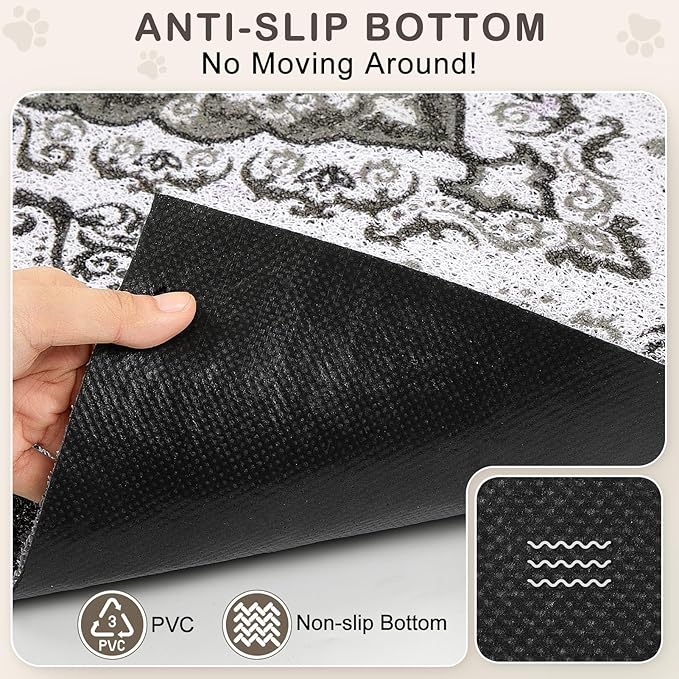Unicorn Catcher Cat Litter Mat 33" x 22" Non-Slip Litter Box Mat Washable Litter Catcher Mat for Litter Box Indoor Food Mat Supplies Essentials, Black