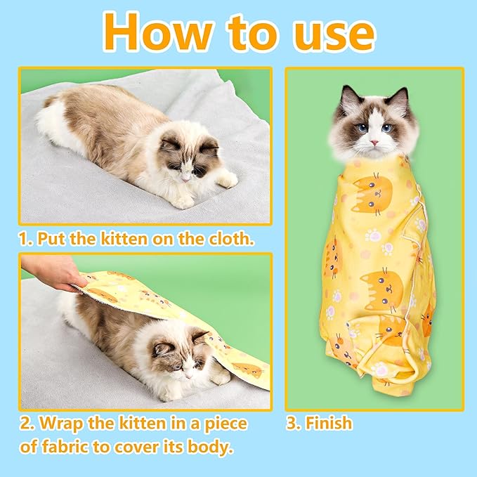 27.5 Inch Cat Grooming wrap Velcro Fabric for Cats Cat wrap for Cutting Nails Pet Grooming Adhesive Restraint Cloth for Calming Anti-Runaway Scratch Bitten Multifunctional Supplies