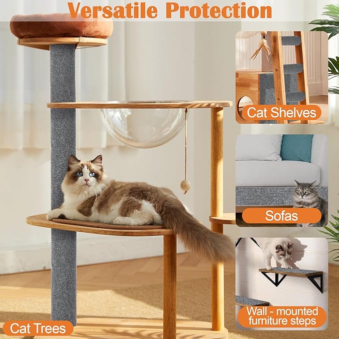 Cat Scratch Furniture Protector - 118" x 17" Trimmable Self-Adhesive Cats Claws Scratch Pads, DIY Cat Climbing Couch Protector for Scratch Post Cat Tree Replacement Indoor (Light Gray)