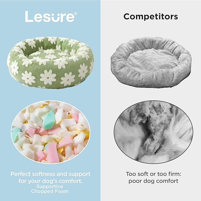 LE SURE Shown on TV Small Dog and Cat Bed - Round Calming Beds as Present for Pets, Cute Modern Home Decor with Jacquard Shaggy Plush & Anti-Slip Bottom, 23 Inch, Green