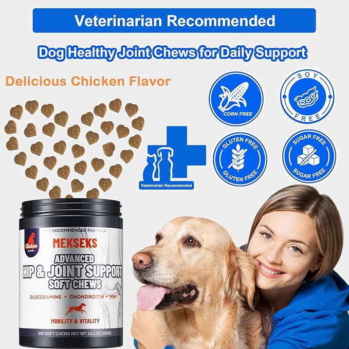 Advanced Dog Hip Joint Health Supplement Chews, Glucosamine for Dogs + Chondroitin, MSM, Turmeric & Green Lipped Mussel, Support Mobility, Pain Relief for Senior All Breeds Soft Chewable Treats