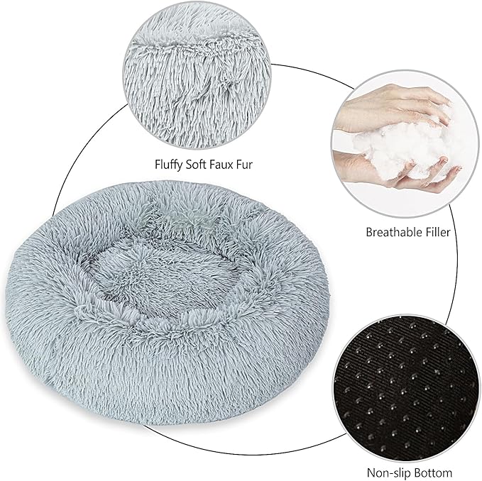 Calming Dog Bed for Big Dogs, 39'' Round Anti-Anxiety Warm Fluffy Plush Faux Fur Bed, Soft Anti-Slip Donut Washable Big Pet Bed, Cozy Big Dogs Bed, Fits up to 100 lbs Pets