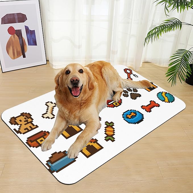 Dog Fun Pet Feeding Mat–Christmas Stocking Quick Dry Absorbent Dog Cat Food Mat, Non Slip Waterproof Bowl Placemat for Messy Eaters, Pet Accessories for Floors 12"x20"