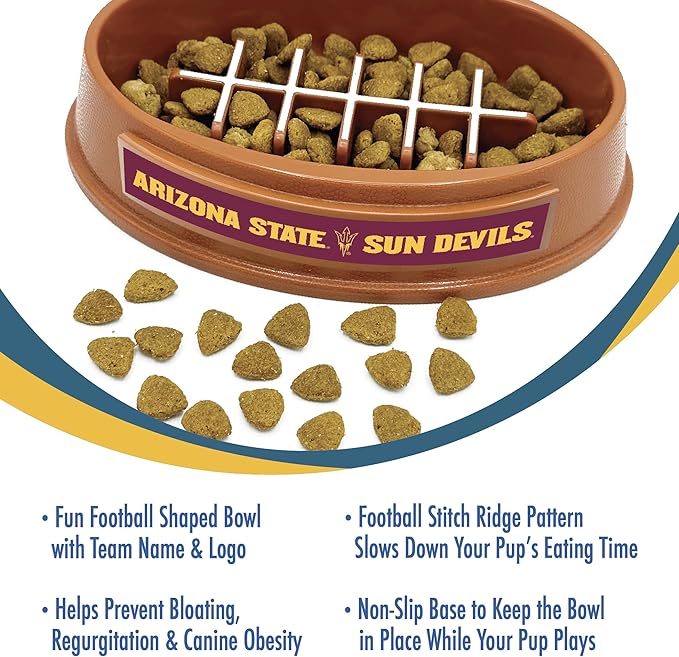 NCAA Super-Bowl - Arizona State Sun Devils Slow Feeder Dog Bowl. Football Design Slow Feeding Cat Bowl for Healthy Digestion. Non-Slip Pet Bowl for Large & Small Dogs & Cats