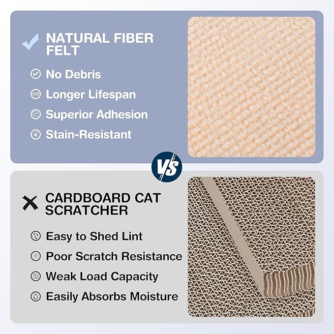 2 Pack Cat Scratcher Mat Roll for Furniture & Couch Protection | Total 157.5" x 15.8" Trimmable Self-Adhesive Carpet Cat Scratch Pad Replacement (Khaki)