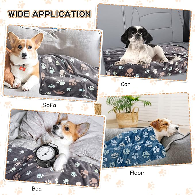 Rezutan Dog Blankets for Large Dogs, Premium Cat Flannel Blanket Washable, Soft Pet Throw Cover for Kennel Crate Bed, Cute Paw Pattern, 41x31 inch, 2Gray1Blue