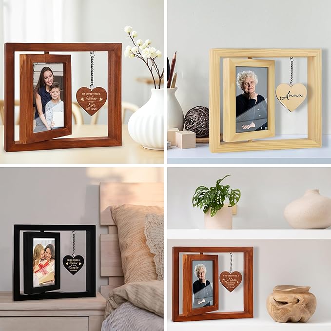 Walnut Rotating Picture Frame for Mom Floating Frame 4x6 Photo Double-Side Mama Nana Step Mom Mother-in-law Birthday Christmas Mother's Day Gifts Family Frame Tabletop Display HU-KX-MOM-WAL-A8