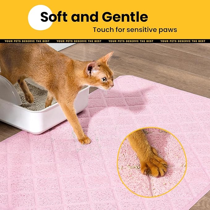 Conlun Cat Litter Mat Litter Trapping Mat, 24" x 17" Premium Durable PVC Grid Mesh with Scatter Control, Non-slip, Less Waste Cat Litter Box Mat, Pink
