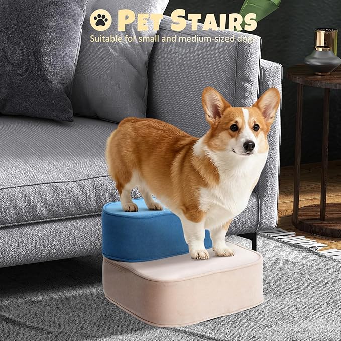 Dog Stairs for Small Dogs, 3 Step Dog Stair for High Bed and Couch, Non-Slip High Density Foam Sturdy Pet Steps with Removable Washable Cover for Older Cat