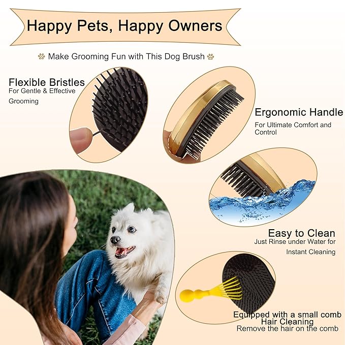 Gentle Grooming Puppy Brush with Gift Box ， Fit for Small Dog ， Yorkie, Shih Tzu, Maltipoo, Maltese and Pomeranian ，Toy Poodle Accessories, Soft Bristle (Rose Gold)