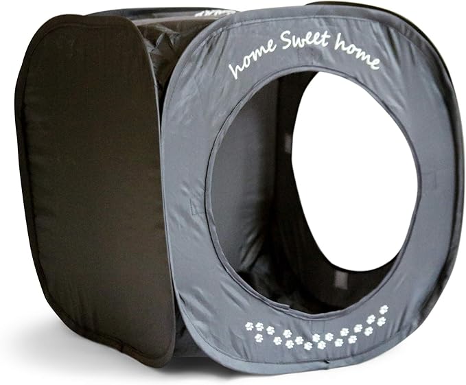 Feline Ruff Home Sweet Home Pop Up Cat Cube. A Collapsible Indoor Cat House. Covered Pet Bed Hideaway Cave for Dogs and Other Pets Too