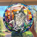 Custom Cat Dog Portrait Art Suncatcher Stained Glass Window Hanging Remembrance Gift Indoor Decor Dog Bereavement Keepsake Loss of Pet Sympathy with Name Date Portrait