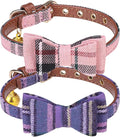 PUPTECK Puppy Collar with Bell XXS Dog Collar Charm Adjustable Bowtie Soft Leather for Cats Kittens Extra Small Dogs 2 Packs