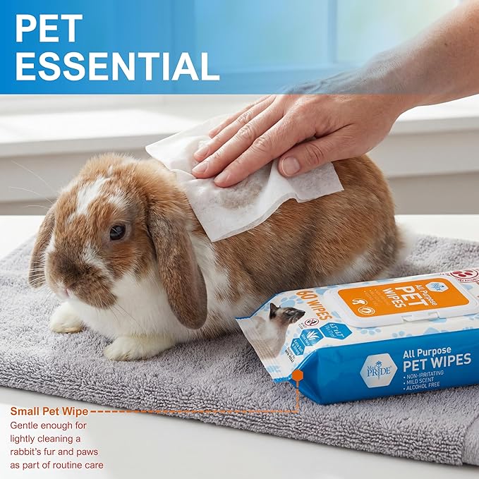 MED PRIDE Hypoallergenic Animal Wipes for Cats Bathing and Cleaning Fur, Extra Soft, Alcohol and Paraben Free, Aloe Vera Enriched (Pack of 60)
