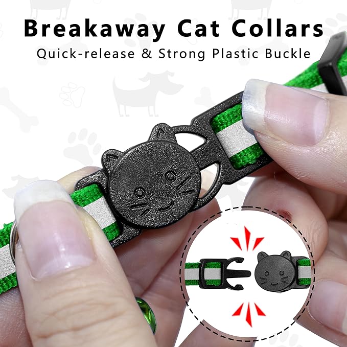 Cat Collar with Air Tag Holder, Reflective Kitten Collar with Bell, Breakaway Airtag Cat Collar for Boys Girls Cats, GPS Tracker for Cats 0.4’’ Width Adjustable Safe Kitty Collar, Green