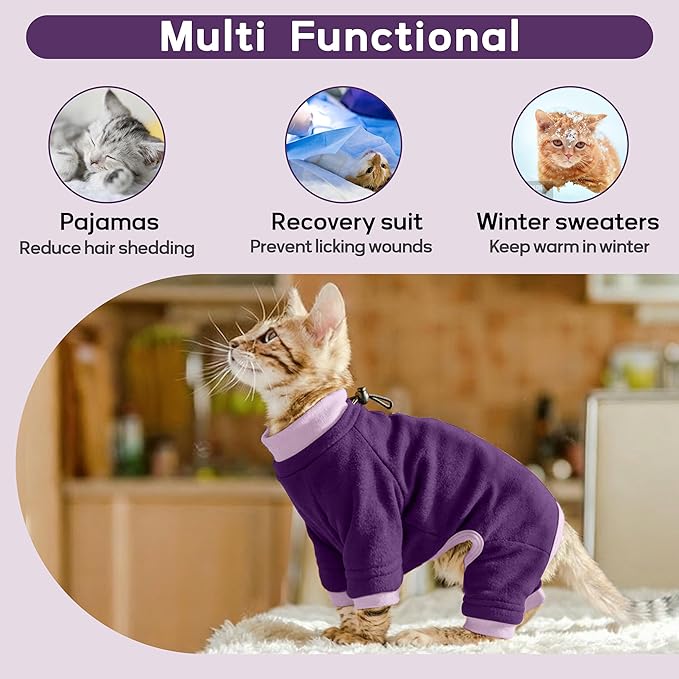 PUMYPOREITY Cat Hair Sticky Shirt – Breathable & Lightweight, Reduces Shedding Fur Pajamas, Prevents Licking Wounds After Surgery, Purple, L