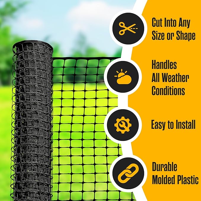 Houseables Plastic Fence, Plastic Mesh Fence, Mesh Fencing, Deer Netting, Cat Netting, Temporary, Balcony, Pets, Garden, Chicken, Poultry, Dogs, Construction, Yard, Protection, Black, 4 x 50 Feet Roll