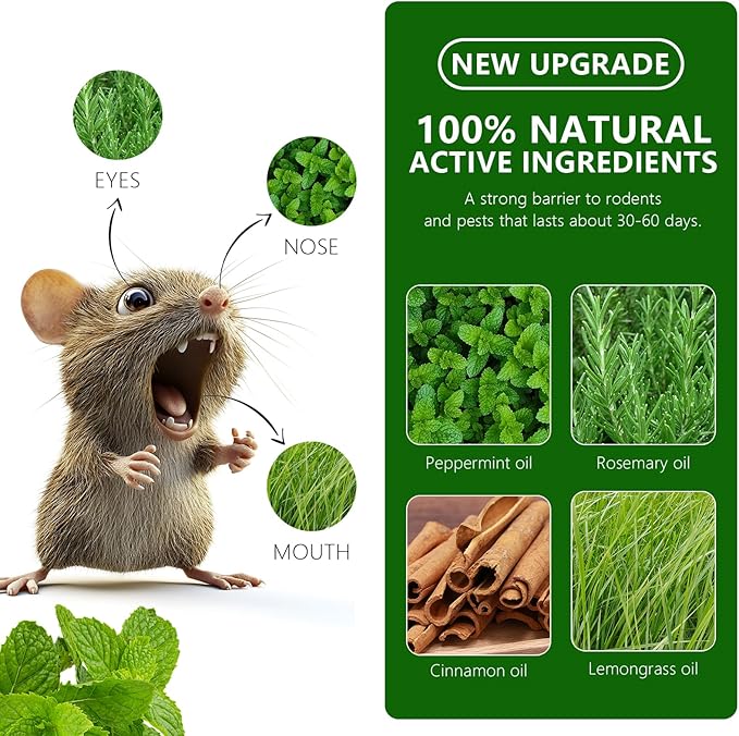 Mouse Rodent Repellent, 48 Pack Peppermint Lemon Oil Mice Repellent for Squirrel Rats Spider Pests, Natural Deterrent for Kitchen, Warehouse, Car, Indoor, Outdoor Safe for Pets & Family